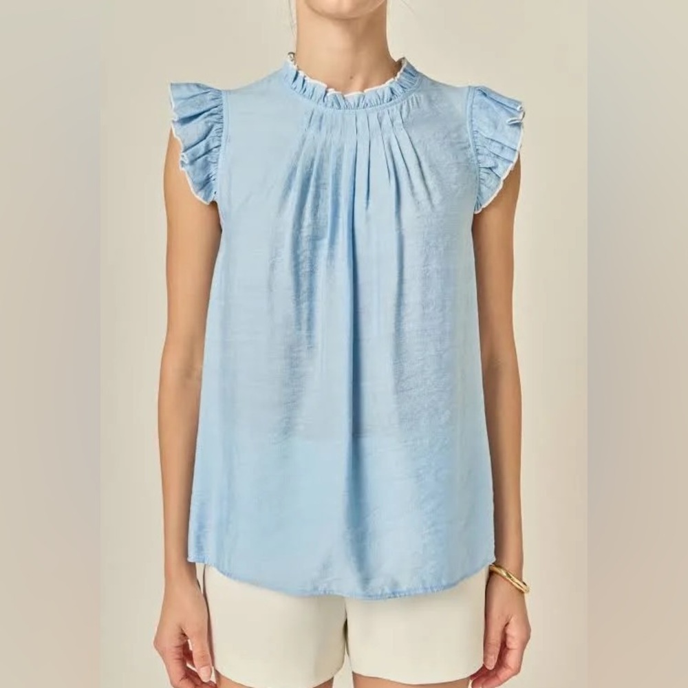 English Factory Pale Blue Ruffle Cap Sleeve Camisole